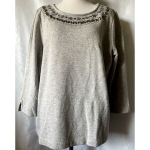 Talbot Top Women’s Size XL Beige Gold stripes Sequin 3/4 Sleeve Tee Top 09/18